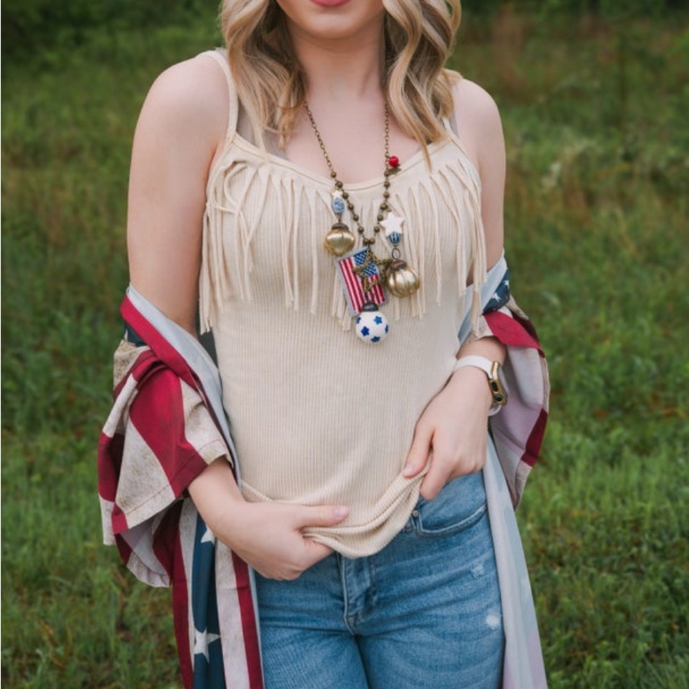 Fringe Oatmeal Tank Top, NWT, size medium